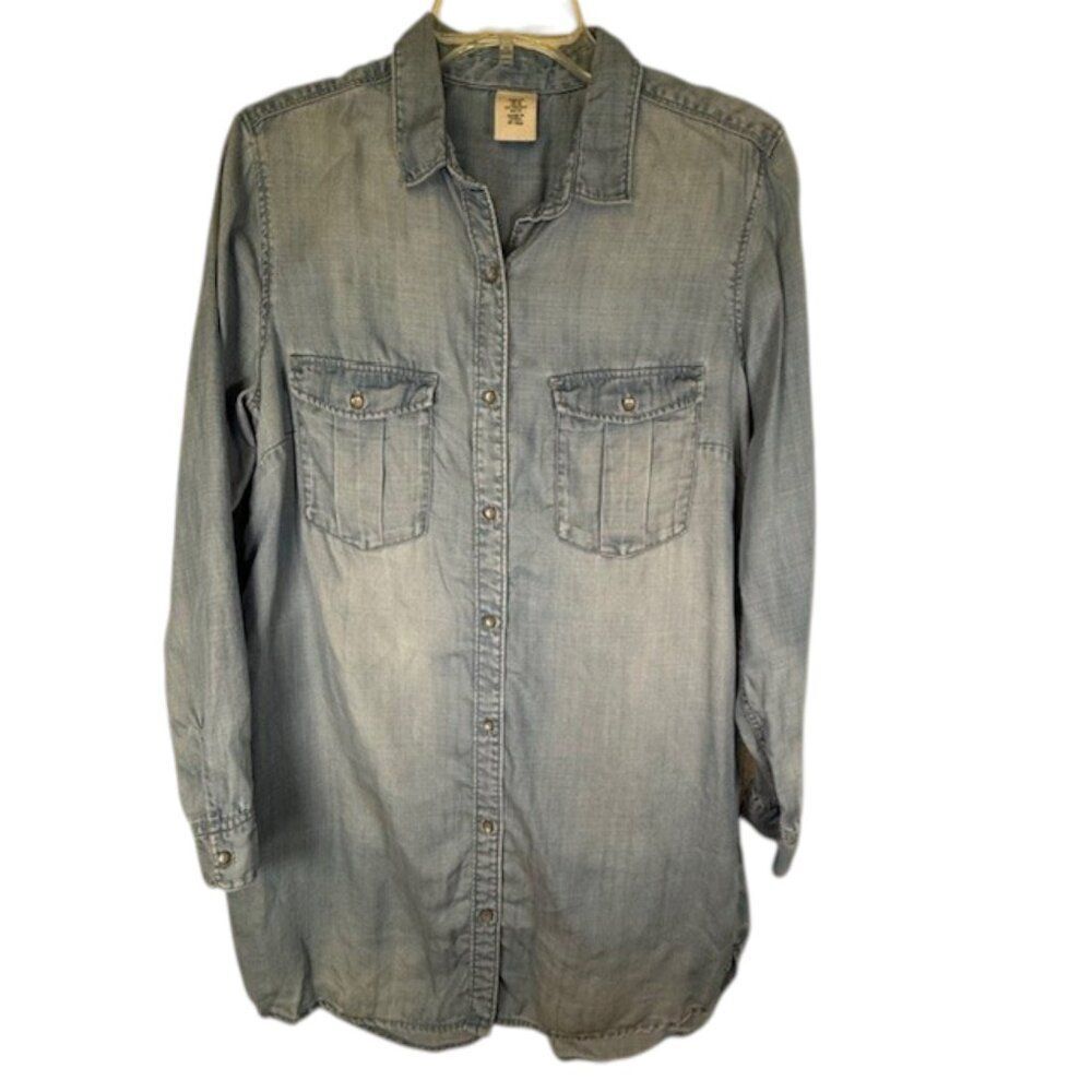 H&M Lightweight Washed Denim Button Up Shirt Dress Western Cowgirl- Size 12